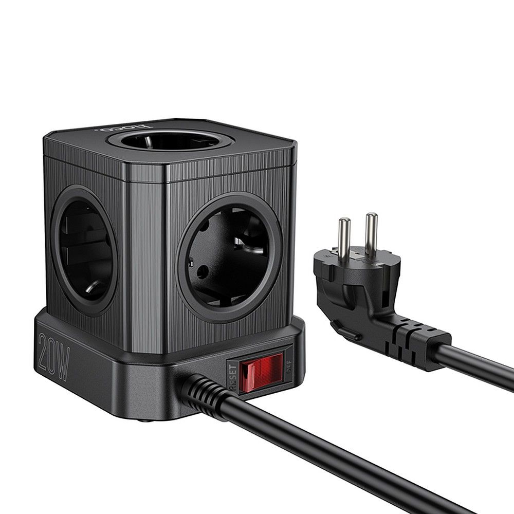 HOCO multifunkcionális elosztó 5 aljzat + 3 x USB A + Type C EU szabványok 4000W PD QC 3A NS8 2 m fekete-3