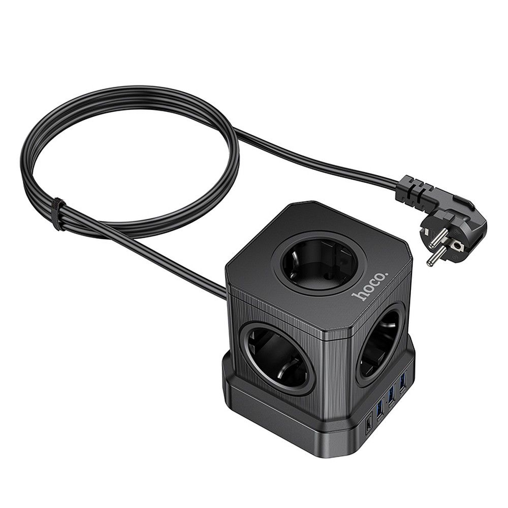 HOCO multifunkcionális elosztó 5 aljzat + 3 x USB A + Type C EU szabványok 4000W PD QC 3A NS8 2 m fekete-5