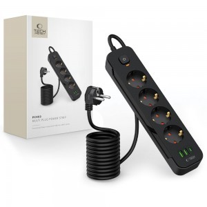 Tech-protect Pcl4x3 Hálózati Elosztó 2 Usb & 1 Type-c & 4 Aljzat 200cm Fekete