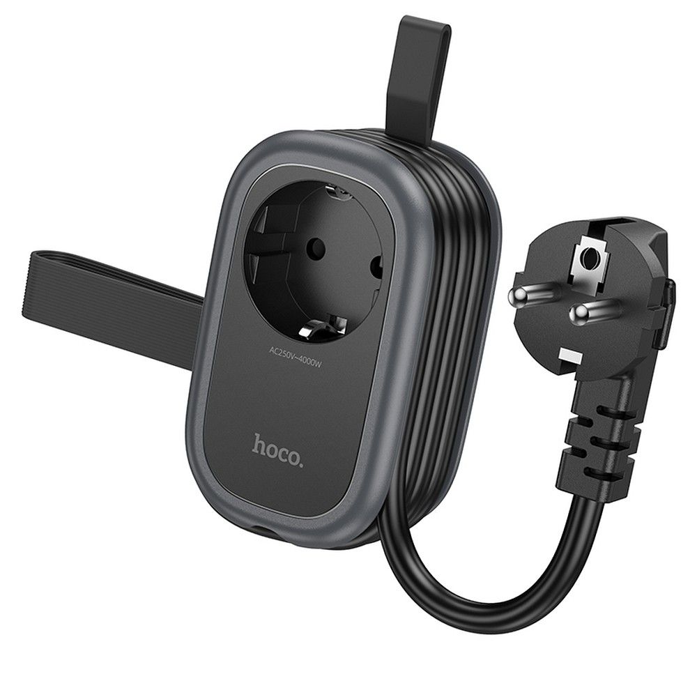 HOCO multifunkcionális elosztó 1 aljzat + 2 x USB A + Type C EU szabványok 4000W 3,1A NS6 1,1 m fekete-0