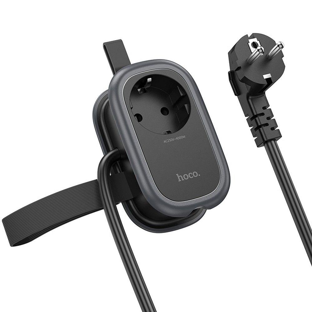 HOCO multifunkcionális elosztó 1 aljzat + 2 x USB A + Type C EU szabványok 4000W 3,1A NS6 1,1 m fekete-2