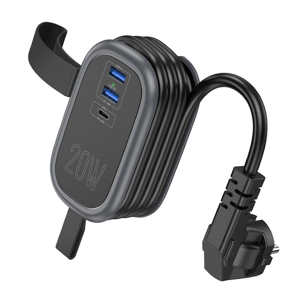 HOCO multifunkcionális elosztó 1 aljzat + 2 x USB A + Type C EU szabványok 4000W PD QC 3A 20W NS7 1,1 m fekete-2
