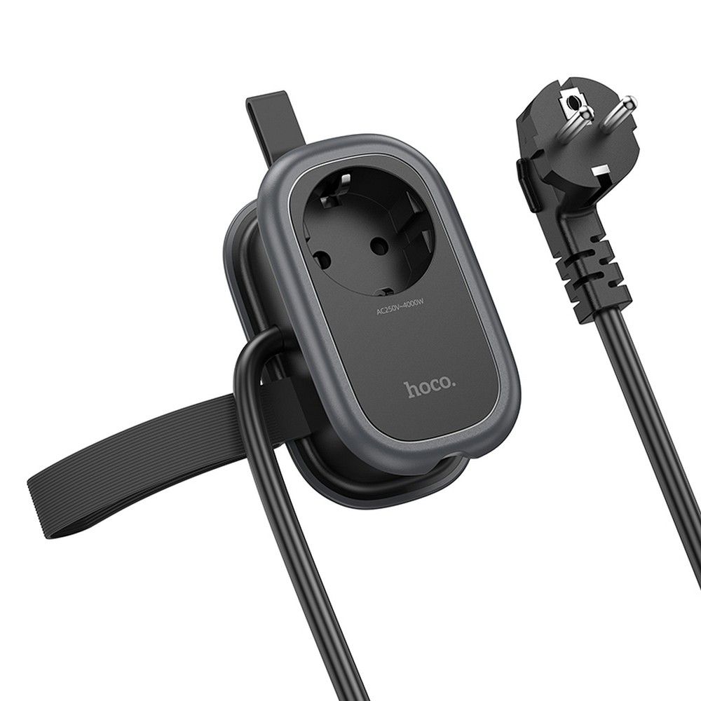 HOCO multifunkcionális elosztó 1 aljzat + 2 x USB A + Type C EU szabványok 4000W PD QC 3A 20W NS7 1,1 m fekete-3