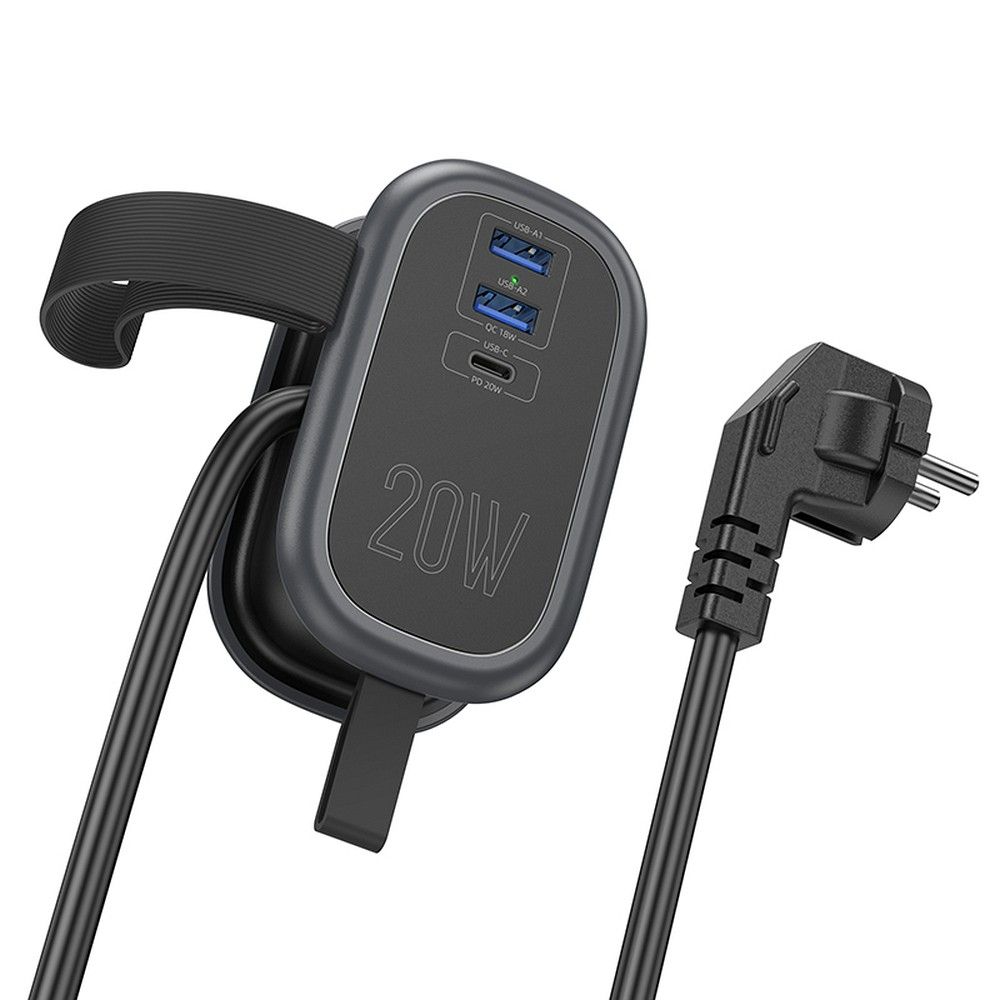 HOCO multifunkcionális elosztó 1 aljzat + 2 x USB A + Type C EU szabványok 4000W PD QC 3A 20W NS7 1,1 m fekete-5