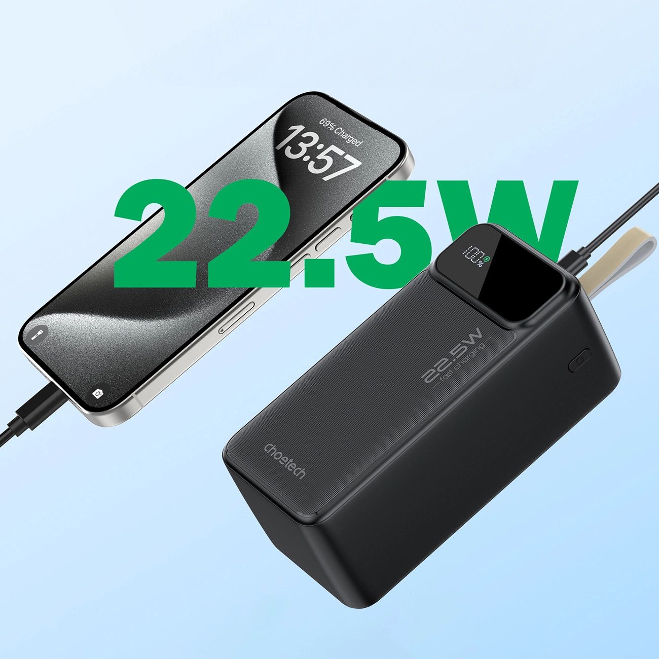 Choetech B732 Powerbank 50000 mAh 22.5W PD és QC - fekete-4