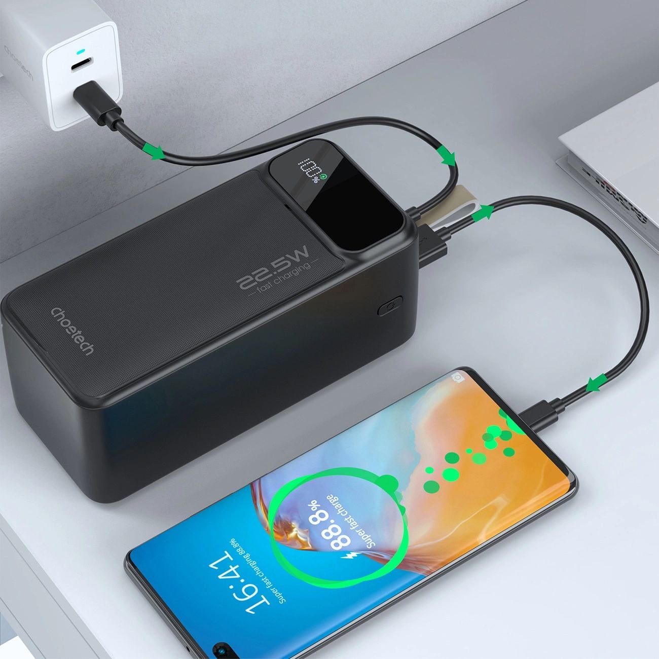 Choetech B732 Powerbank 50000 mAh 22.5W PD és QC - fekete-5