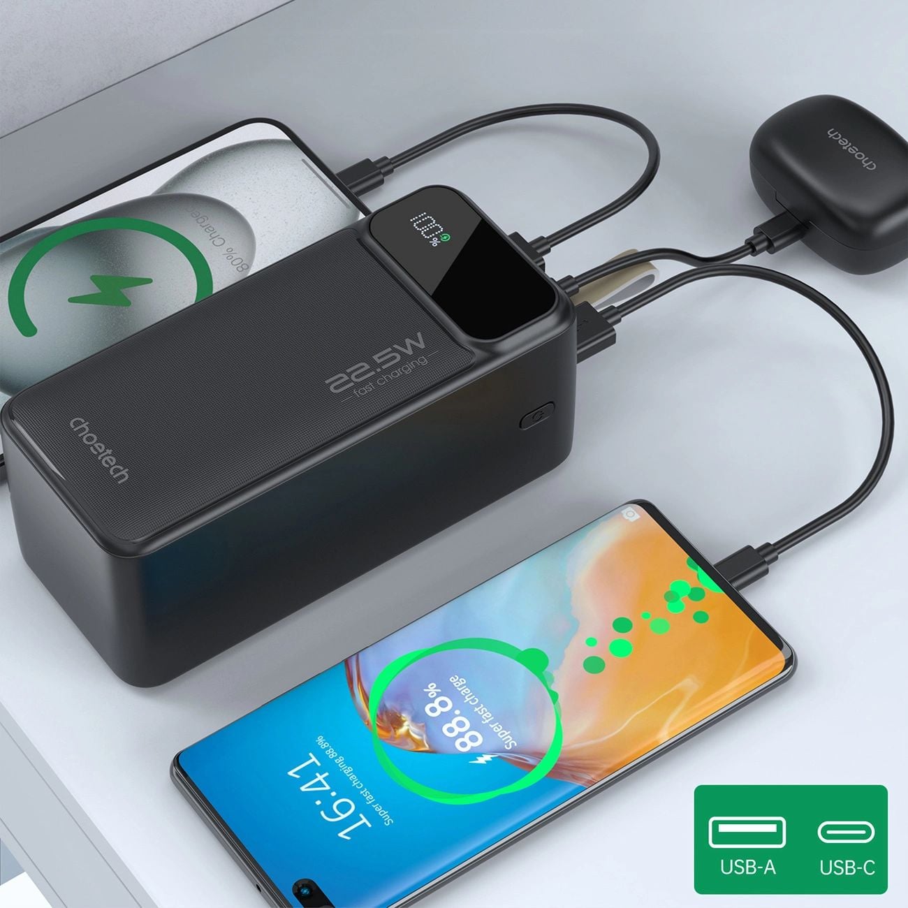 Choetech B732 Powerbank 50000 mAh 22.5W PD és QC - fekete-7