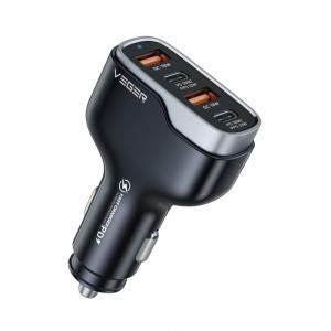 VEGER autós töltő 2 x USB A + 2 x Type C PD QC 3A 66W CC53-2A2C fekete