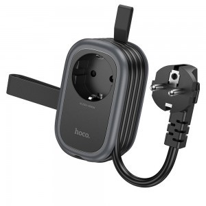 HOCO multifunkcionális elosztó 1 aljzat + 2 x USB A + Type C EU szabványok 4000W 3,1A NS6 1,1 m fekete