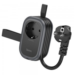 HOCO multifunkcionális elosztó 1 aljzat + 2 x USB A + Type C EU szabványok 4000W PD QC 3A 20W NS7 1,1 m fekete