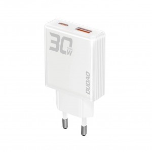 GaN Dudao A30EU 30W USB-A / USB-C Fali Töltő - Fehér
