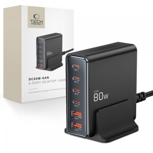 Tech-protect Dc80w-gan 6-portos Asztali Töltő Pd80w/qc3.0 Fekete