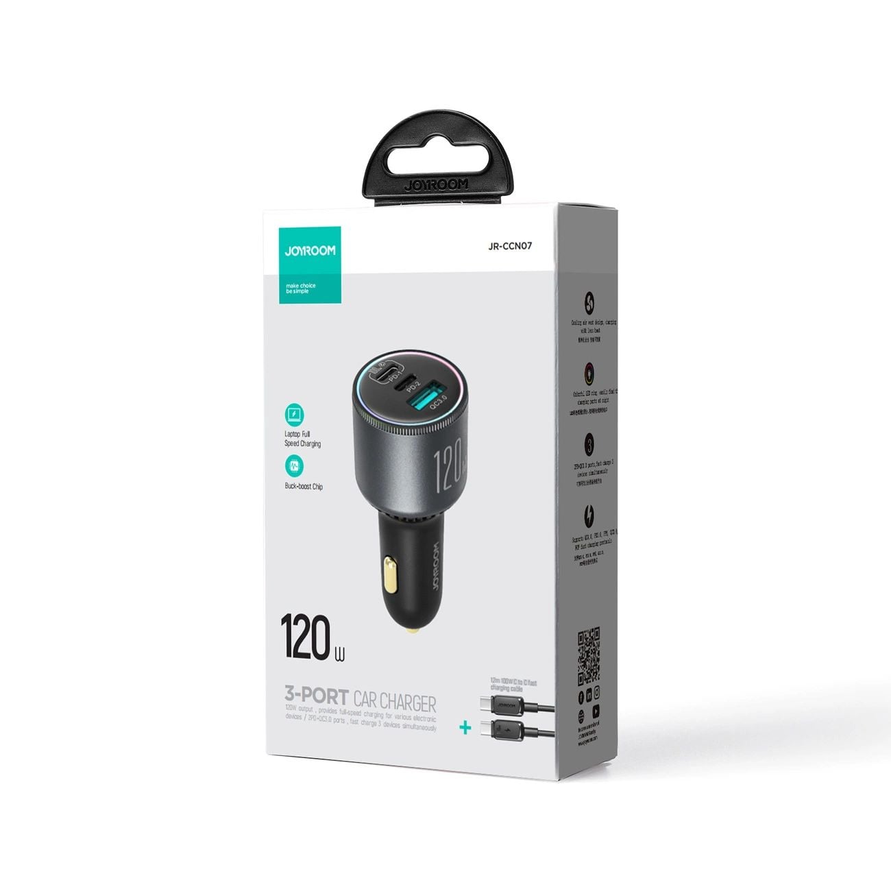 Joyroom JR-CCN07 autós töltő 120W 2xUSB-C USB-A + USB-C kábel 100W - sötétszürke-5