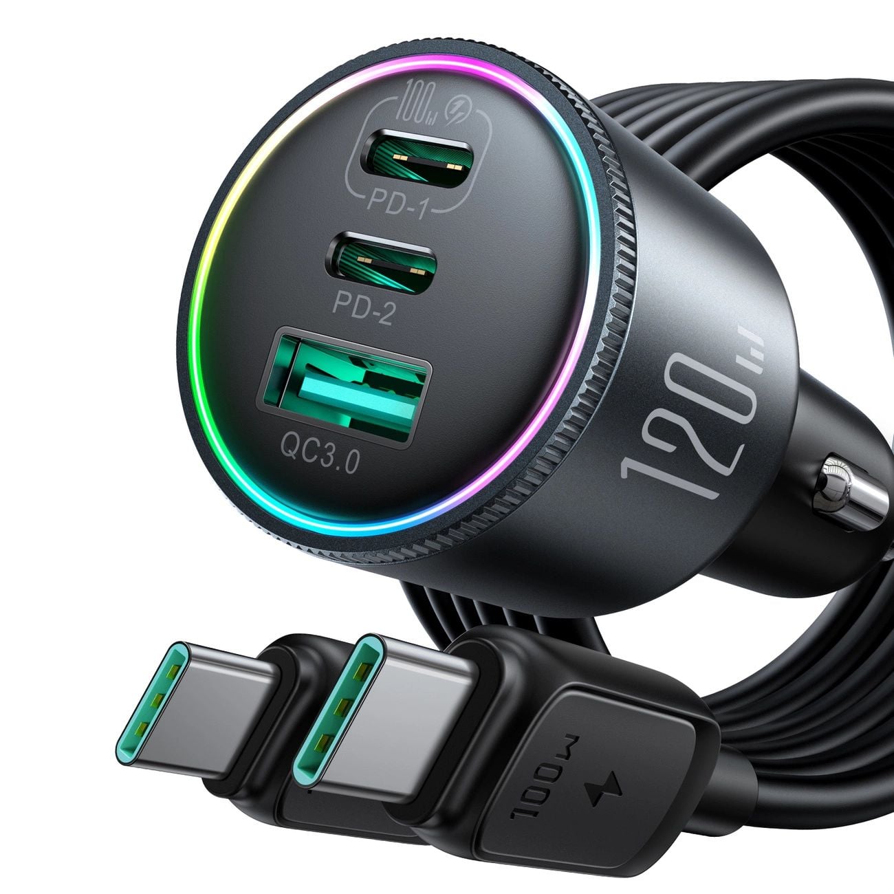 Joyroom JR-CCN07 autós töltő 120W 2xUSB-C USB-A + USB-C kábel 100W - sötétszürke-3