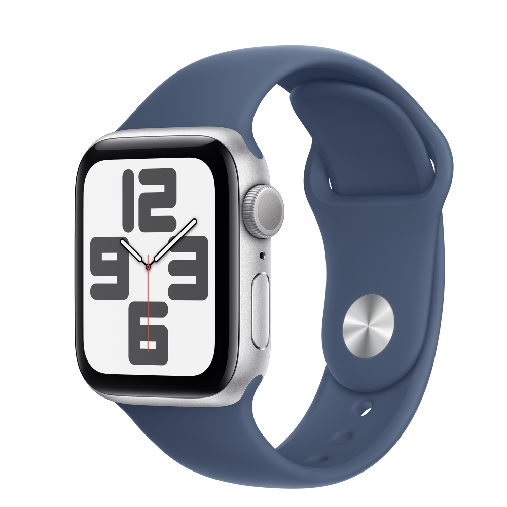 Apple Watch SE2 v3 GPS 40mm Ezüst Alumínium Tokkal és Farmer Sport Szíjjal - S/M-0