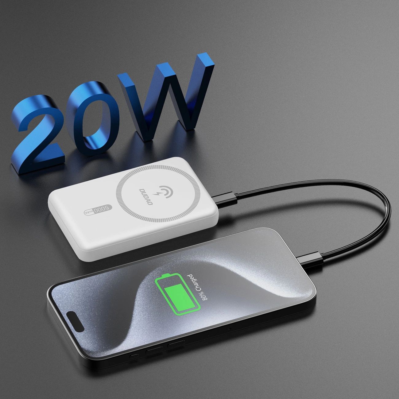 Dudao K14S USB-A / USB-C / MagSafe vezeték nélküli powerbank 20W 5000mAh - fehér-3