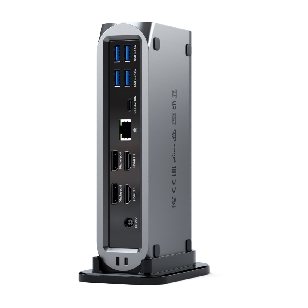 Satechi Thunderbolt Multimédiás Pro Dokkoló (2x DisplayPort, 2x HDMI, 1x Thunder4, 1x USB-C 3.2, 3x USB-A 3.2, 2x USB-A 3.2, 1x USB 2.0, SD/Micro SD, 3.5mm Audio, Ethernet, Kensington Zár, DC/20VPort-135W Tápegység tartozék) - Szürke-2