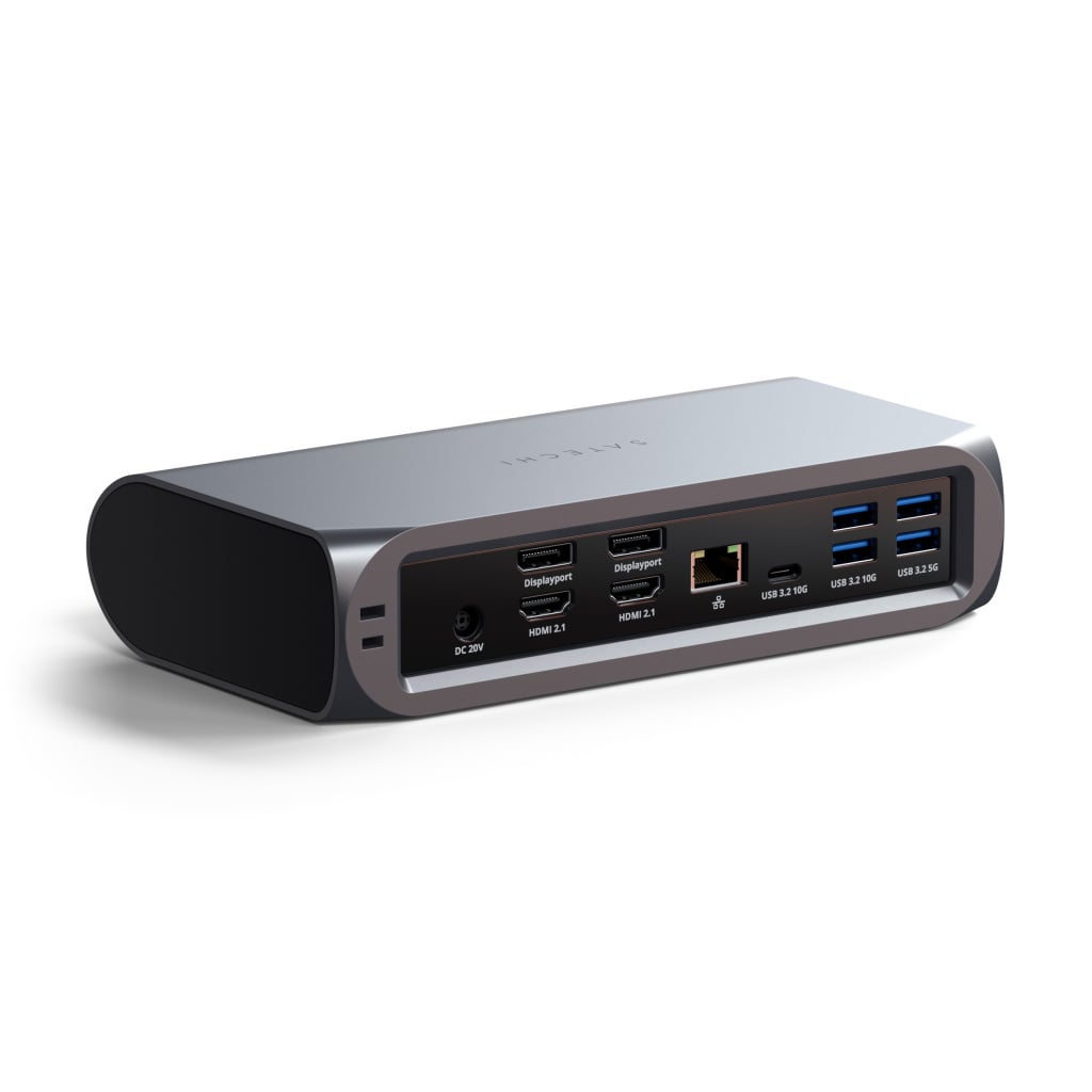 Satechi Thunderbolt Multimédiás Pro Dokkoló (2x DisplayPort, 2x HDMI, 1x Thunder4, 1x USB-C 3.2, 3x USB-A 3.2, 2x USB-A 3.2, 1x USB 2.0, SD/Micro SD, 3.5mm Audio, Ethernet, Kensington Zár, DC/20VPort-135W Tápegység tartozék) - Szürke-1