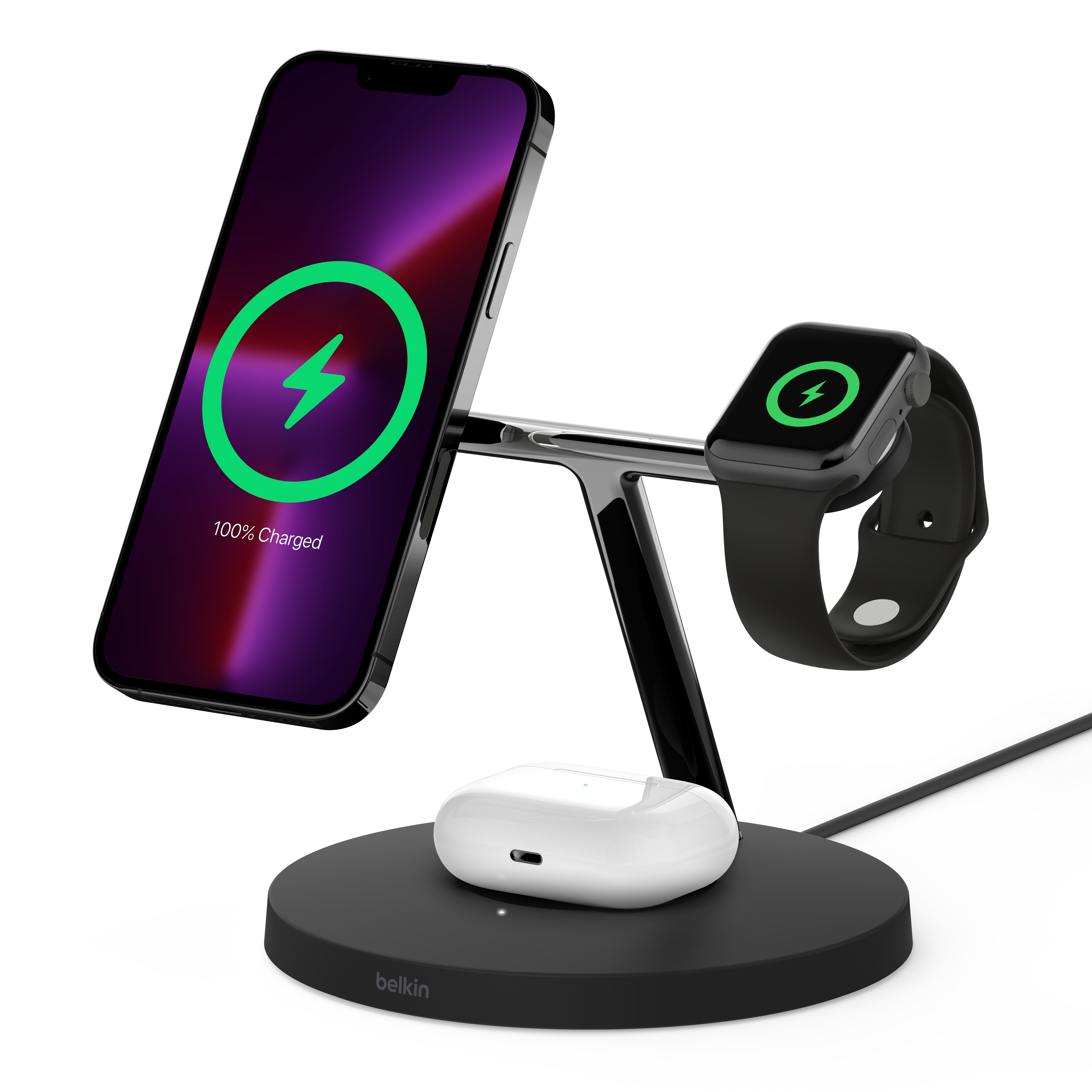 Belkin BOOST CHARGE PRO MagSafe 3 az 1-ben töltőállvány, gyors töltés az órához, EU tápegység fekete-0