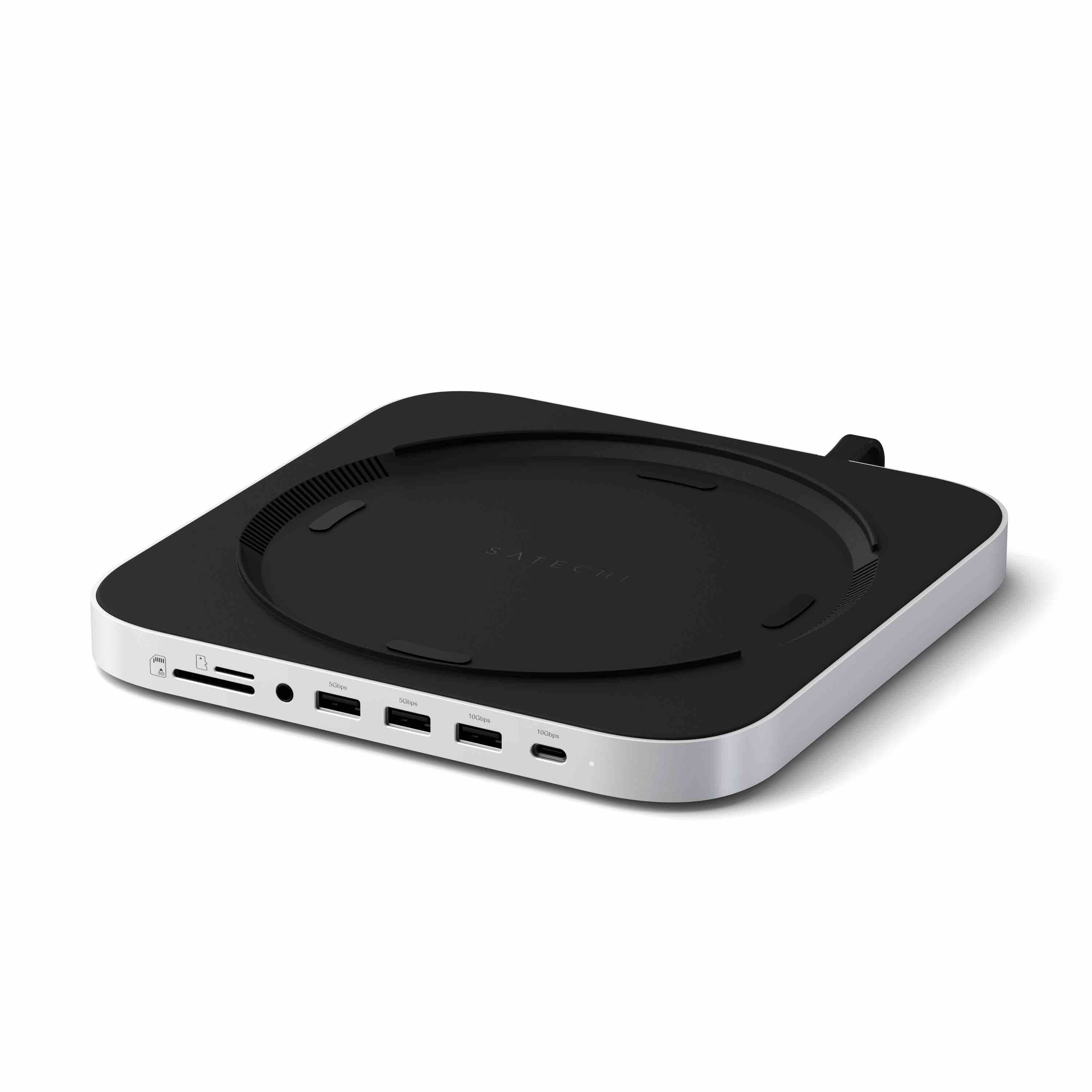 Satechi Állvány és Hub Mac Mini / Studio-hoz (1x USB-C 3.2, 1x USB-A 3.2, 2x USB-A 3.0, 3.5 mm audio, 1x Micro/SD, 1x NVMe/M.2 SATA SSD ház meghajtó nélkül) - Ezüst-0