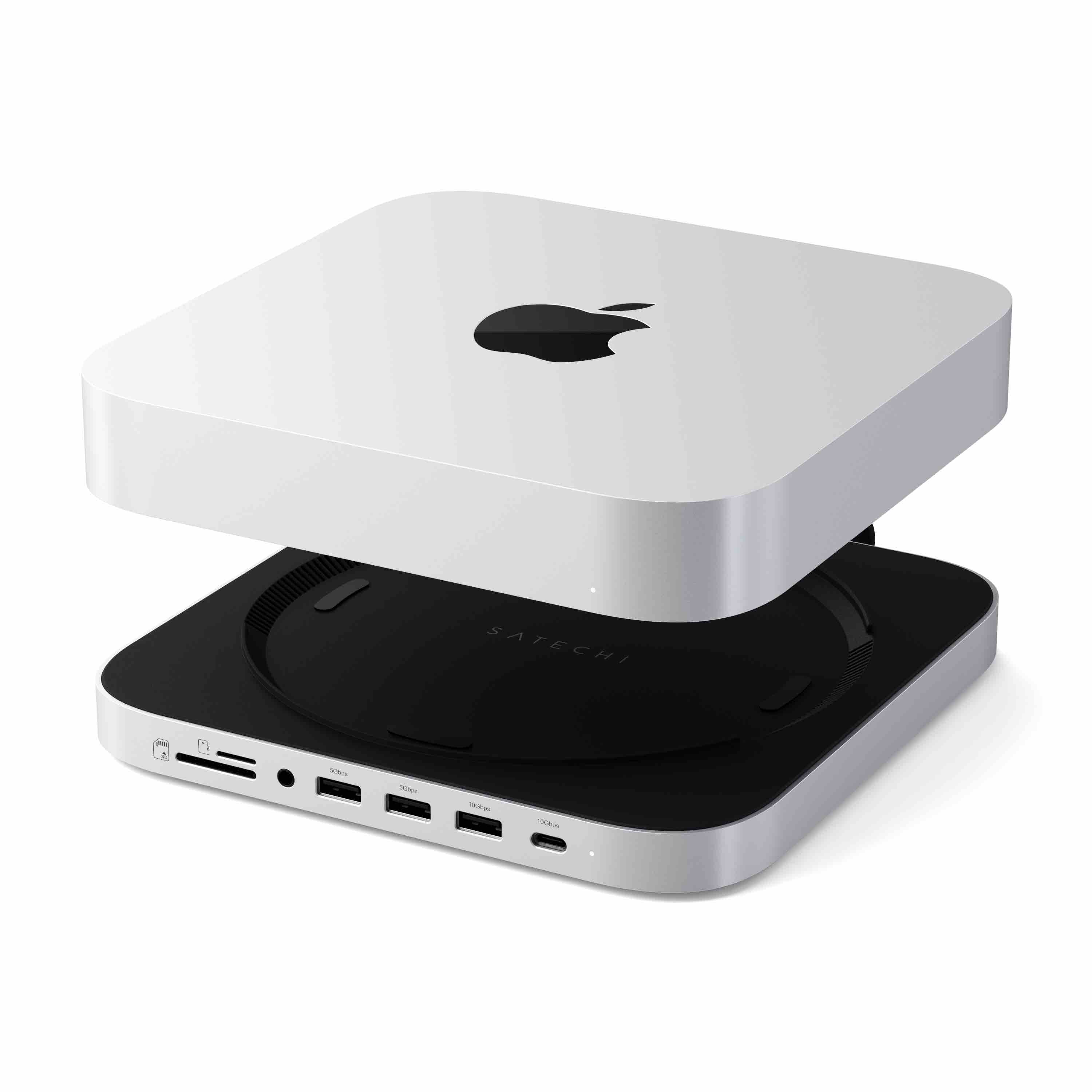Satechi Állvány és Hub Mac Mini / Studio-hoz (1x USB-C 3.2, 1x USB-A 3.2, 2x USB-A 3.0, 3.5 mm audio, 1x Micro/SD, 1x NVMe/M.2 SATA SSD ház meghajtó nélkül) - Ezüst-6