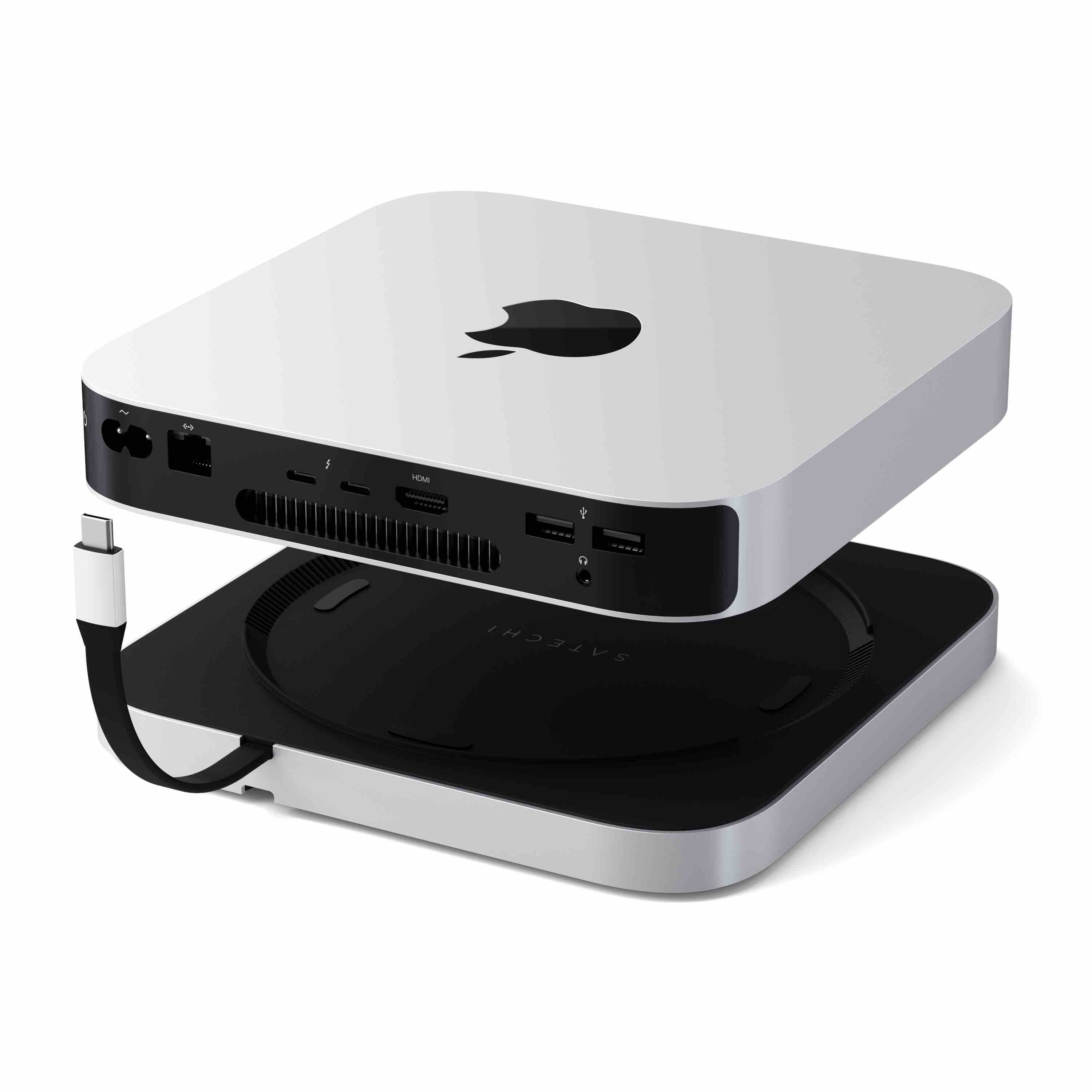 Satechi Állvány és Hub Mac Mini / Studio-hoz (1x USB-C 3.2, 1x USB-A 3.2, 2x USB-A 3.0, 3.5 mm audio, 1x Micro/SD, 1x NVMe/M.2 SATA SSD ház meghajtó nélkül) - Ezüst-2