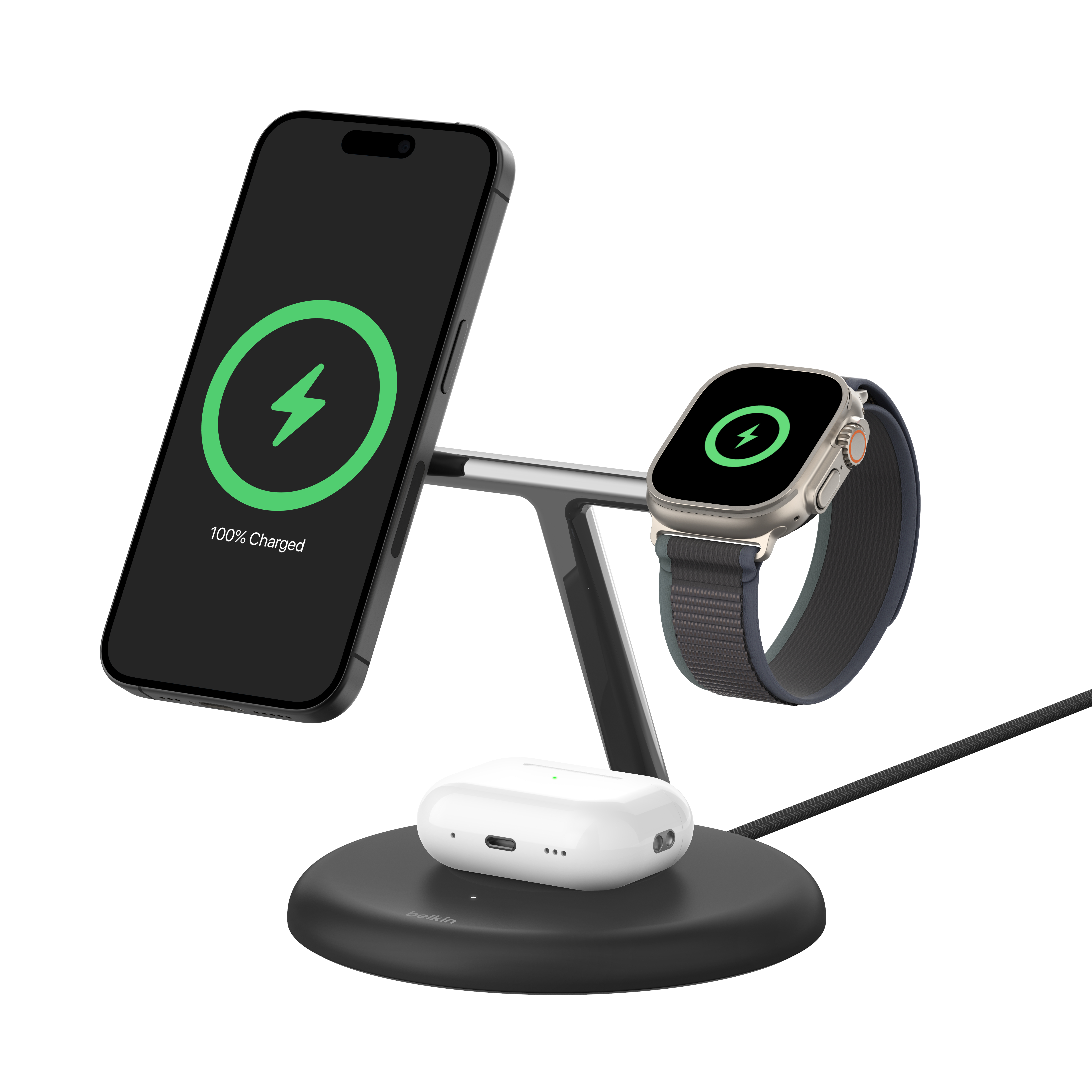 Belkin BOOST CHARGE 3 az 1-ben mágneses vezeték nélküli töltőállomás Qi2 15W - Fekete (WIZ023vfBK)-0