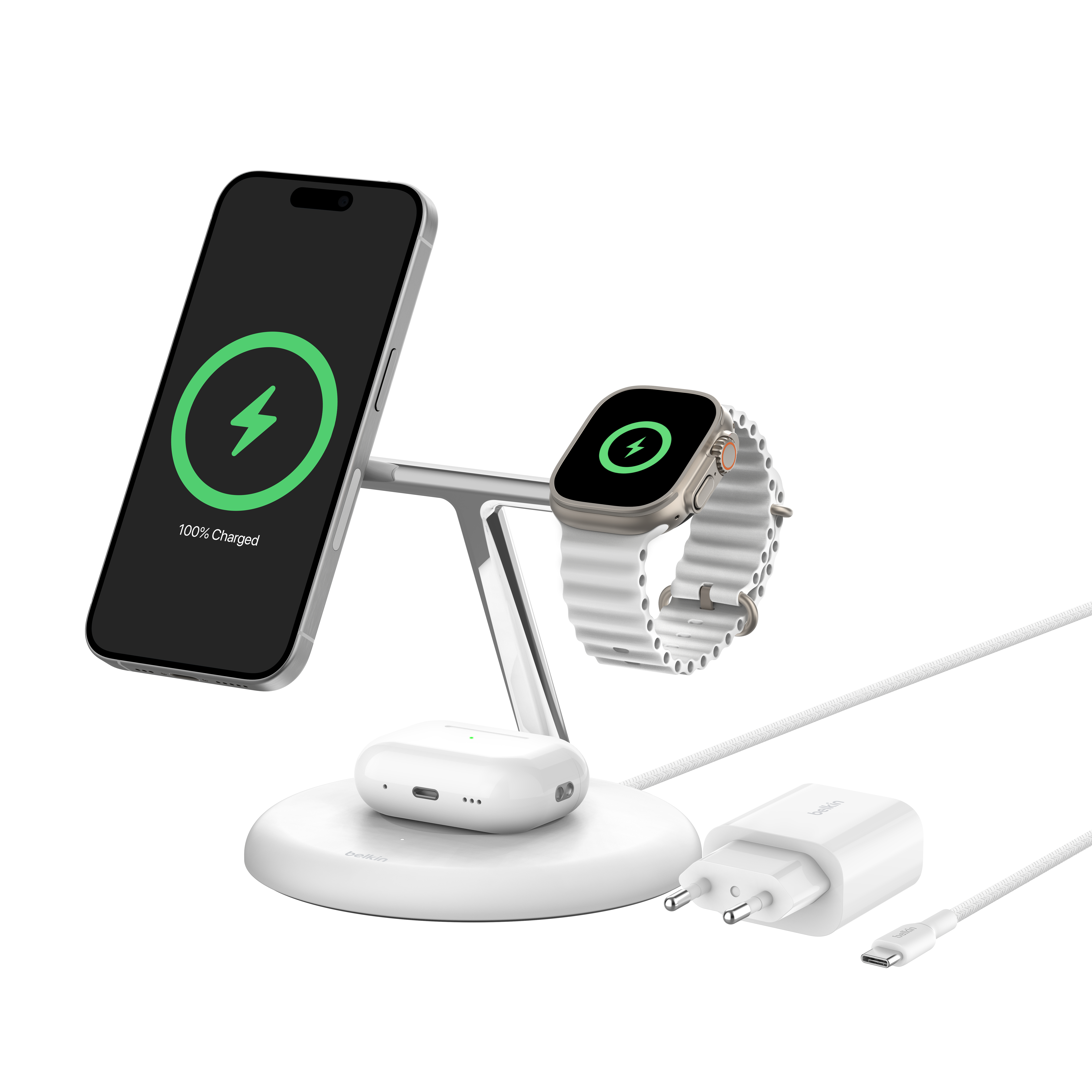 Belkin BOOST CHARGE 3 az 1-ben Mágneses Vezeték nélküli Töltőállvány Qi2 15W - Fehér (WIZ023vfWH)-4