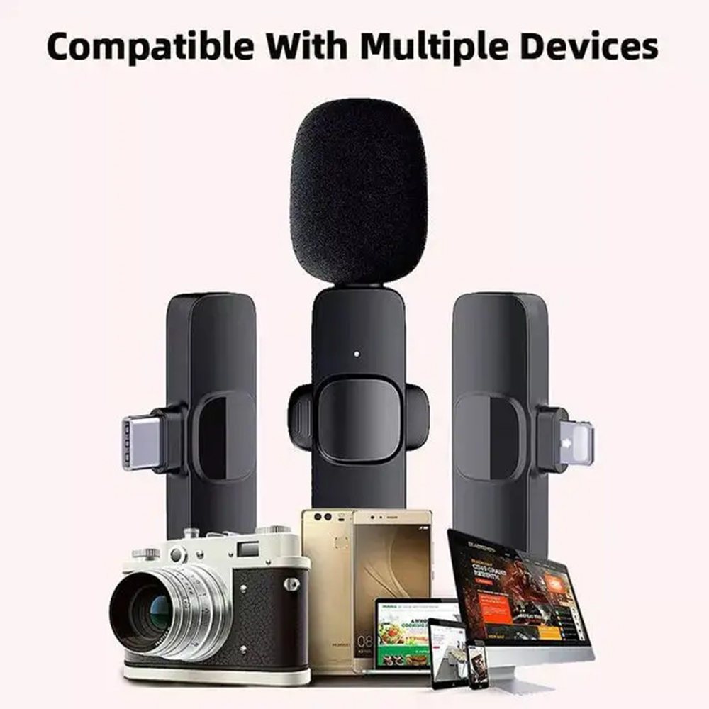  Techsuit - (2 darabos) Lavalier Vezeték nélküli (LW2) - vevőegységgel, Type-C csatlakozóval, telefonokhoz, Plug & Play, gallérklip - fekete-5