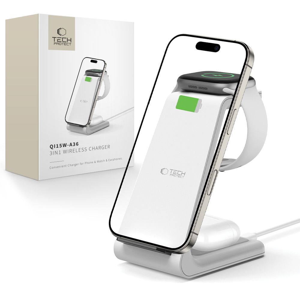 Tech-protect Qi15w-a36 3in1 Vezeték Nélküli Töltő állomás Iphone-hoz Fehér-0