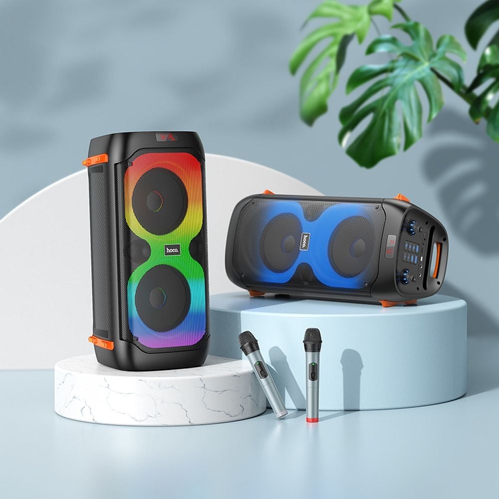 HOCO Bluetooth / vezeték nélküli hangszóró LED Outdoor Manhattan + dupla vezeték nélküli mikrofon BS53-5