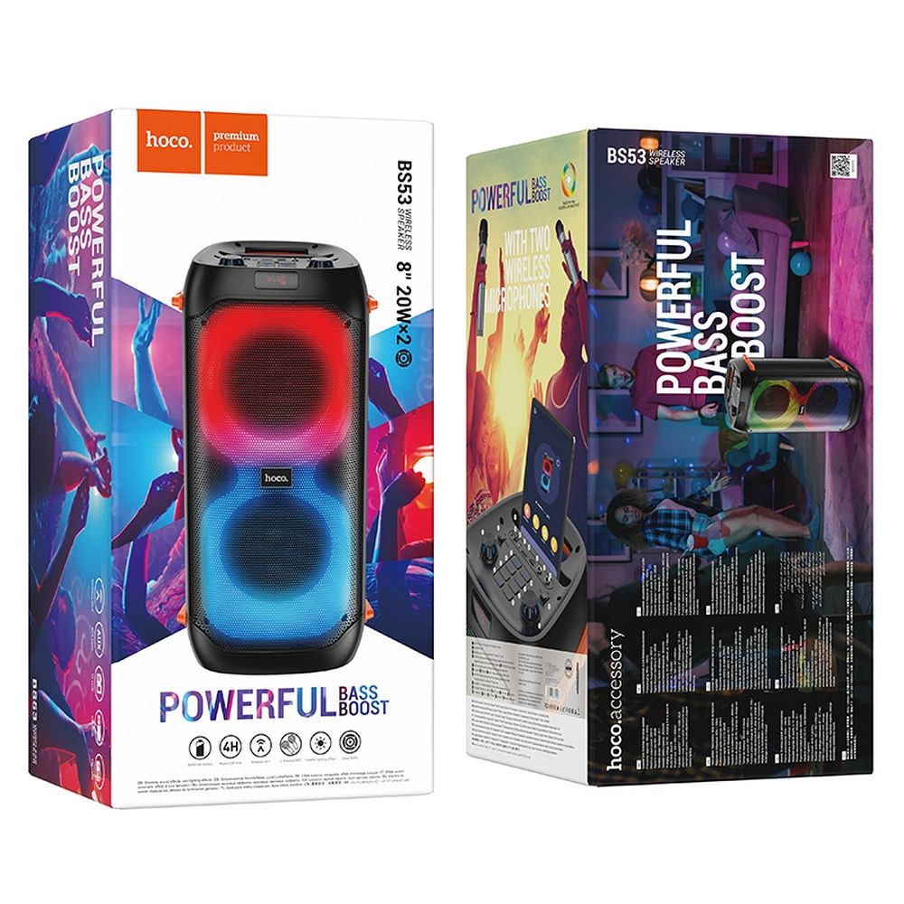 HOCO Bluetooth / vezeték nélküli hangszóró LED Outdoor Manhattan + dupla vezeték nélküli mikrofon BS53-8