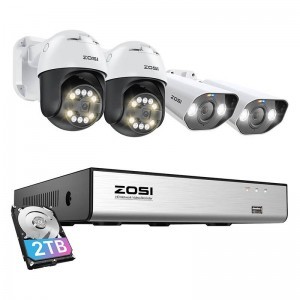 ZOSI IP Kamera készlet 2 db C296 WiFi 5MP & 2 db C182 WiFi 8MP + 8csatornás NVR + 2TB merevlemez