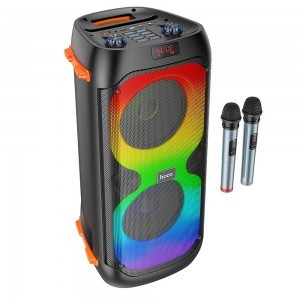 HOCO Bluetooth / vezeték nélküli hangszóró LED Outdoor Manhattan + dupla vezeték nélküli mikrofon BS53