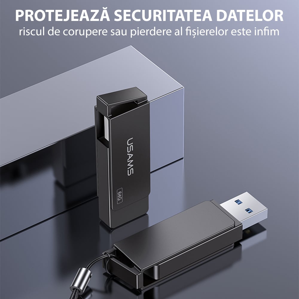  Usams - Memóriastick (US-ZB197) - Forgatható USB 3.0, Nagysebességű Pendrive 128G - Vas szürke-1