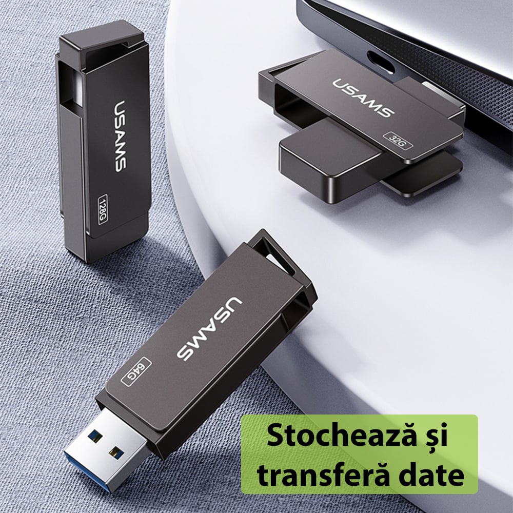  Usams - Memóriastick (US-ZB197) - Forgatható USB 3.0, Nagysebességű Pendrive 128G - Vas szürke-3