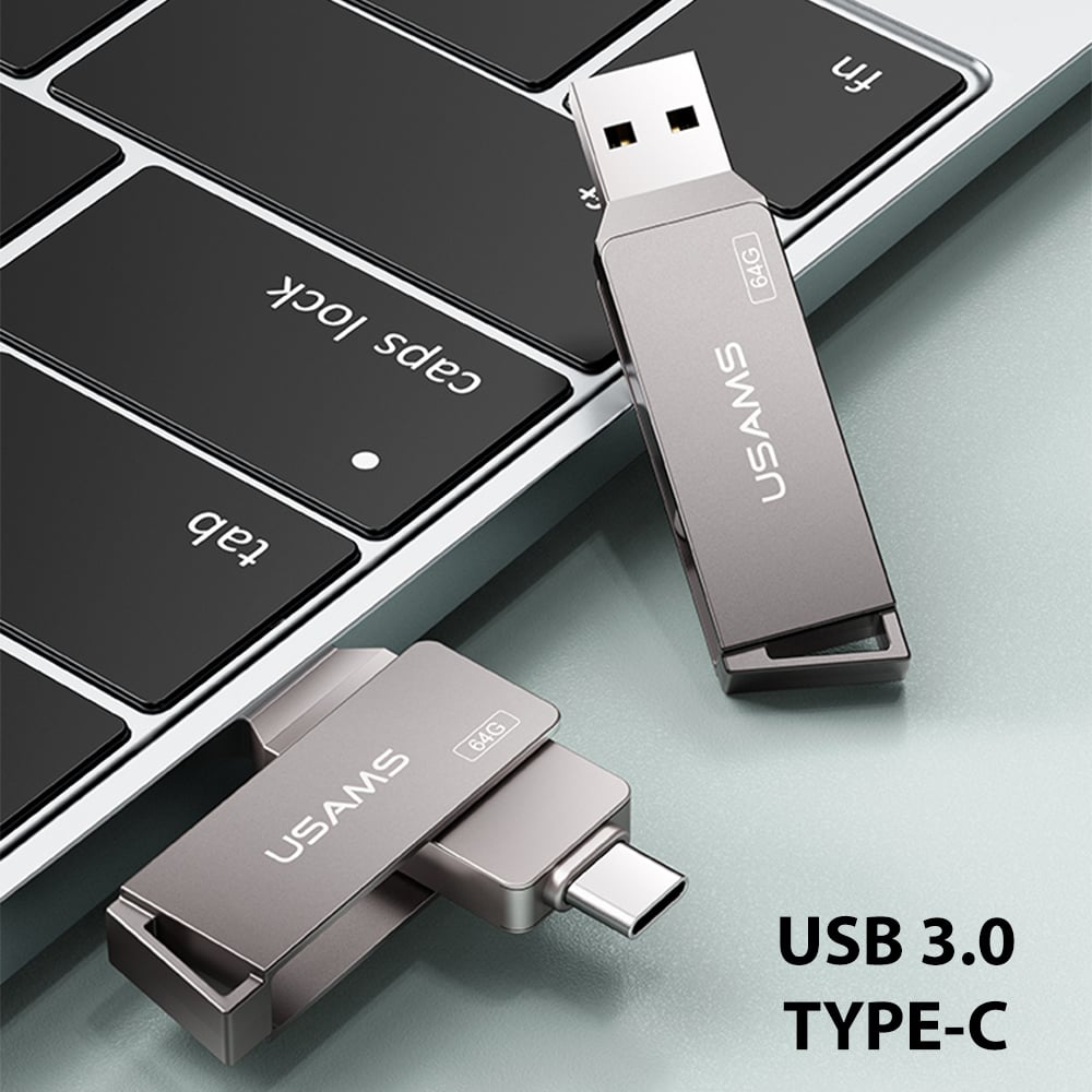  Usams - USB Stick (US-ZB198) - Forgatható Type-C, USB 3.0 Nagy Sebességű Pendrive 16 GB - Vas Szürke-5