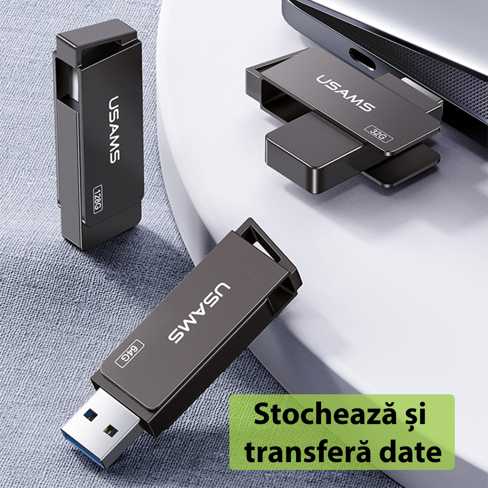  Usams - Pendrive (US-ZB194) - Forgatható USB 3.0, nagy sebességű flash meghajtó 16 GB - Vas szürke-4