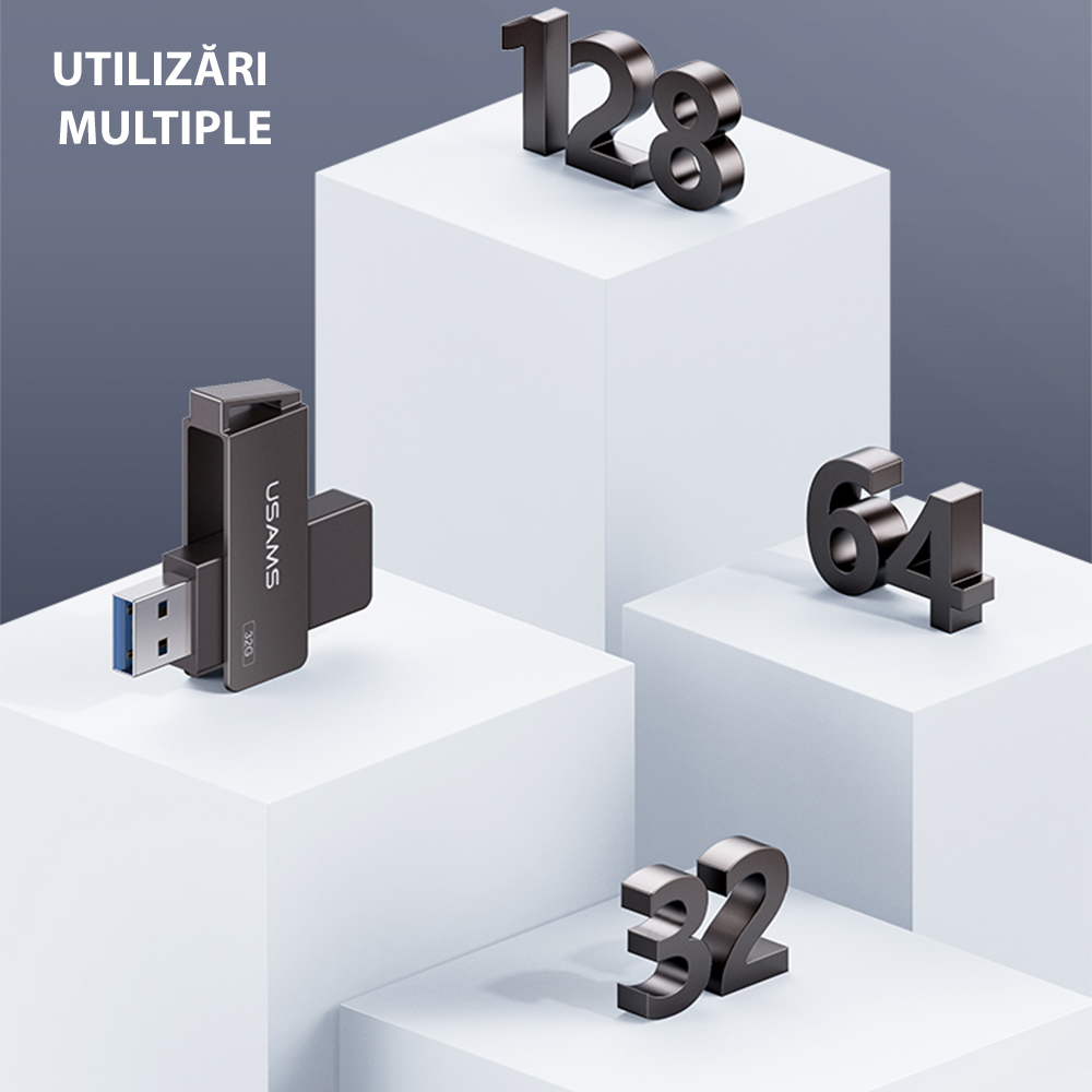  Usams - Pendrive (US-ZB194) - Forgatható USB 3.0, nagy sebességű flash meghajtó 16 GB - Vas szürke-5