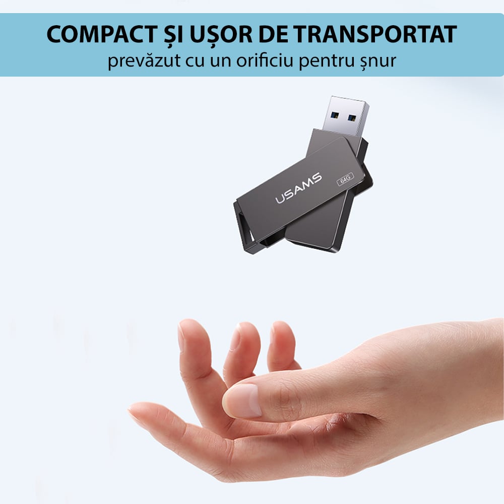  Usams - Memóriastick (US-ZB195) - Forgatható USB 3.0, nagy sebességű flash meghajtó 32 GB - Vas szürke-3