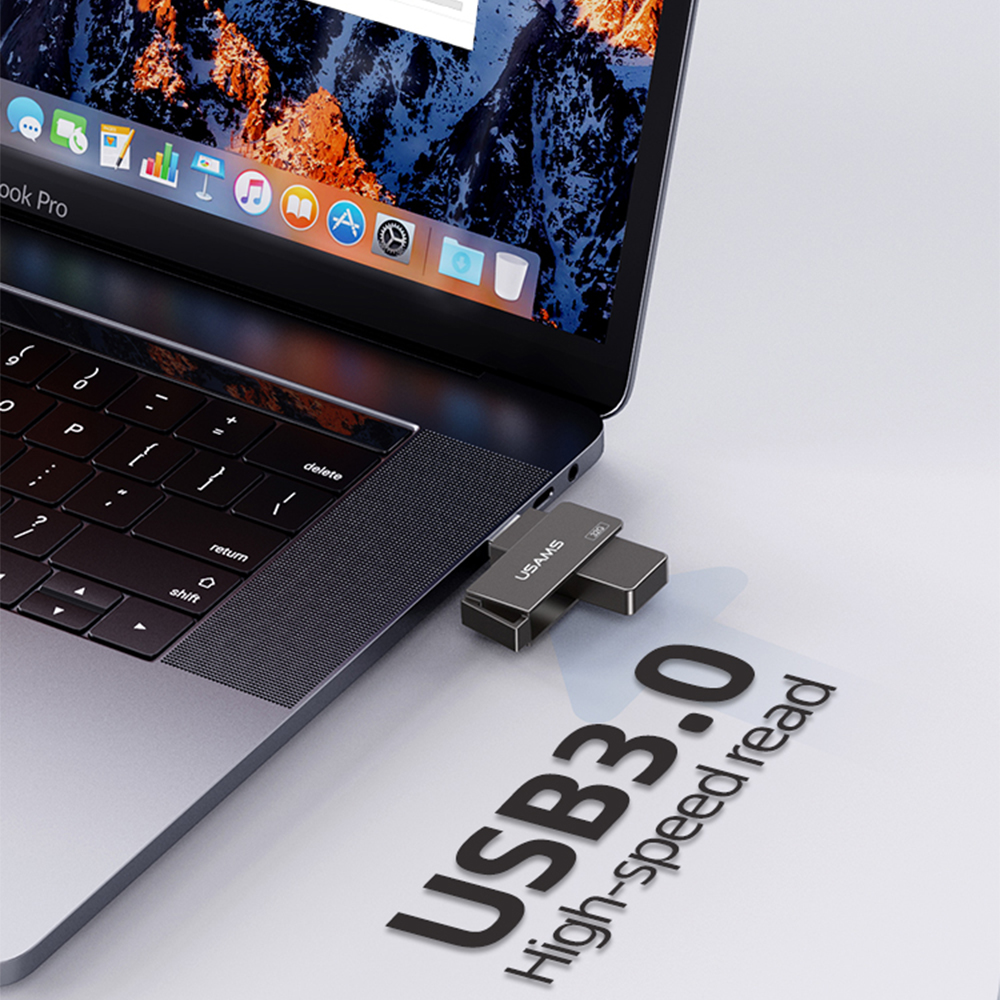  Usams - Memóriastick (US-ZB195) - Forgatható USB 3.0, nagy sebességű flash meghajtó 32 GB - Vas szürke-5