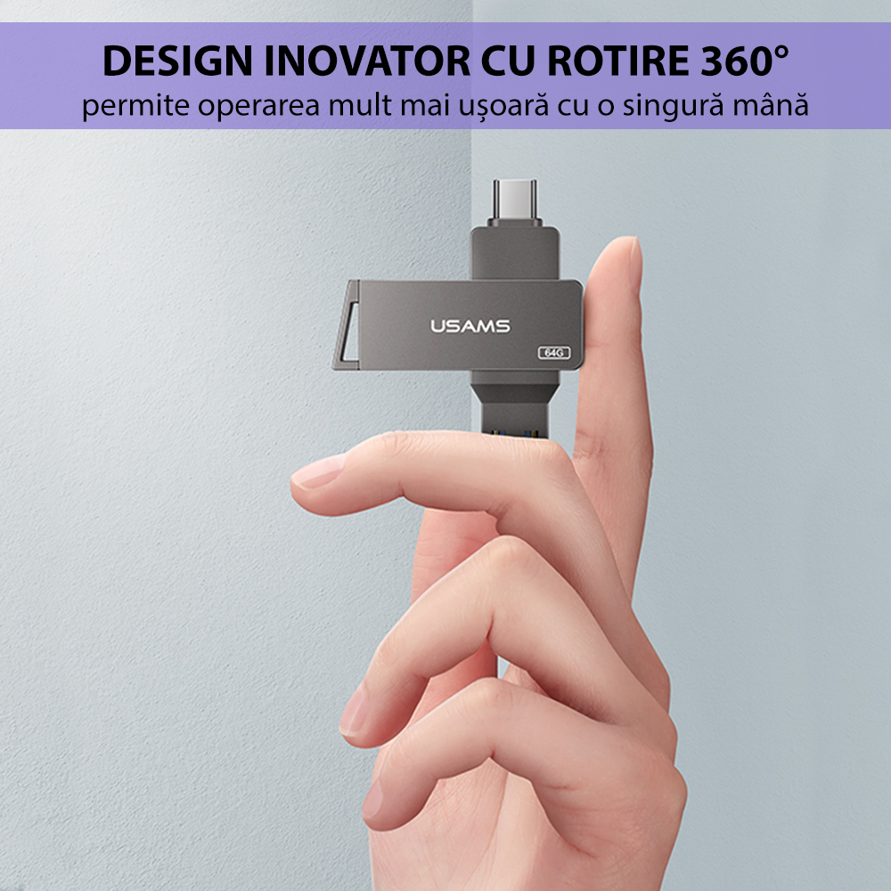  Usams - Memóriakártya (US-ZB199) - Forgatható Type-C, USB 3.0 nagy sebességű pendrive 32 GB - Vas szürke-4
