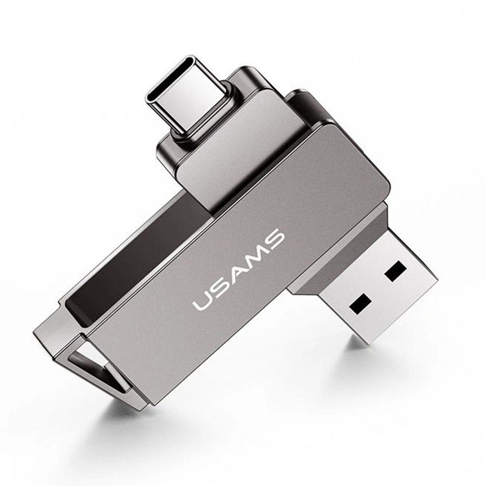  Usams - Memóriakártya (US-ZB202) - Forgatható Type-C, USB 3.0 Nagy Sebességű Pendrive 256GB - Vas Szürke-0
