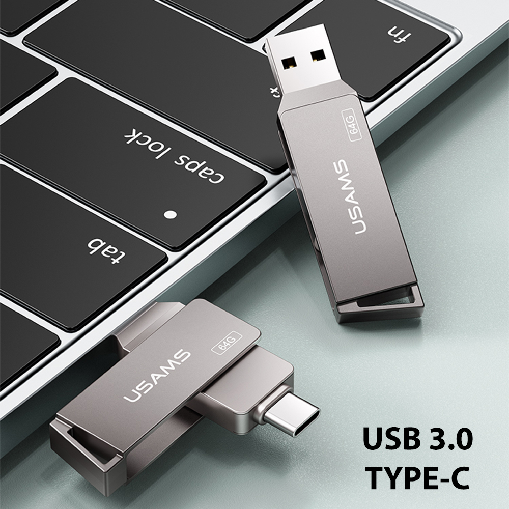  Usams - Memóriakártya (US-ZB202) - Forgatható Type-C, USB 3.0 Nagy Sebességű Pendrive 256GB - Vas Szürke-3