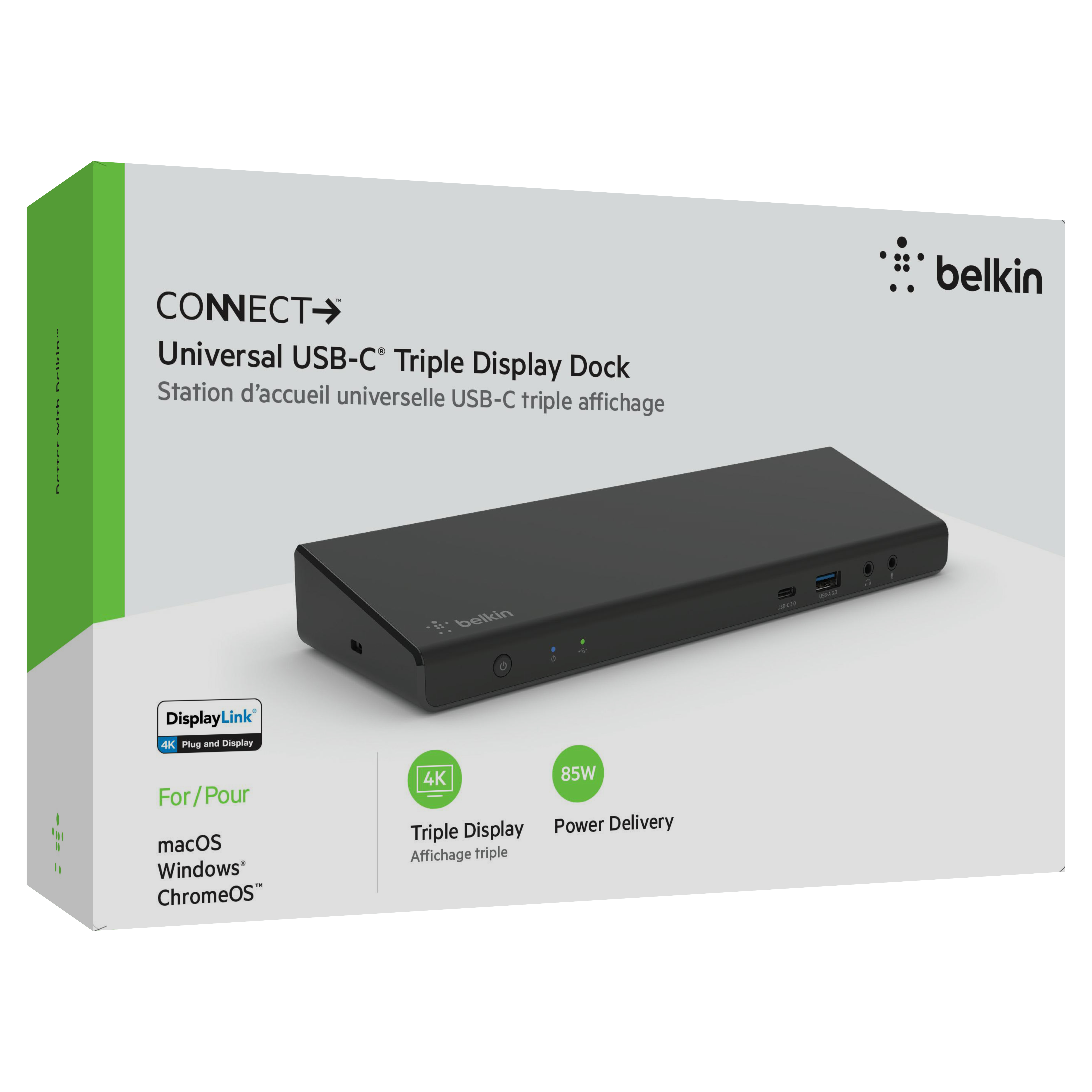 Belkin CONNECT USB C Display Link dokkoló, akár három kijelző támogatás 4K-ig, HDMI, DP, USB C, USB A, GbE, Audio, PD 85W, Mac/PC/Chrome kompatibilis - Fekete-6