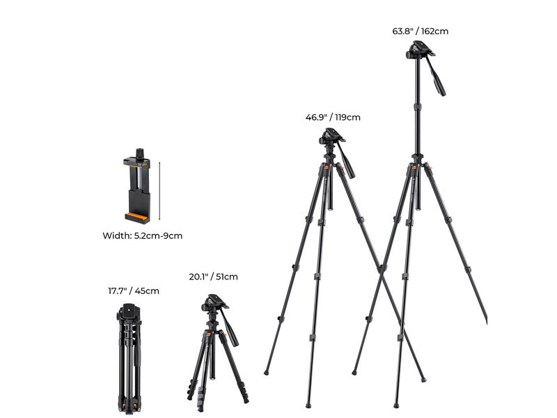 K&F Concept K234A0 állvány + videos fej + telefon tartó-4