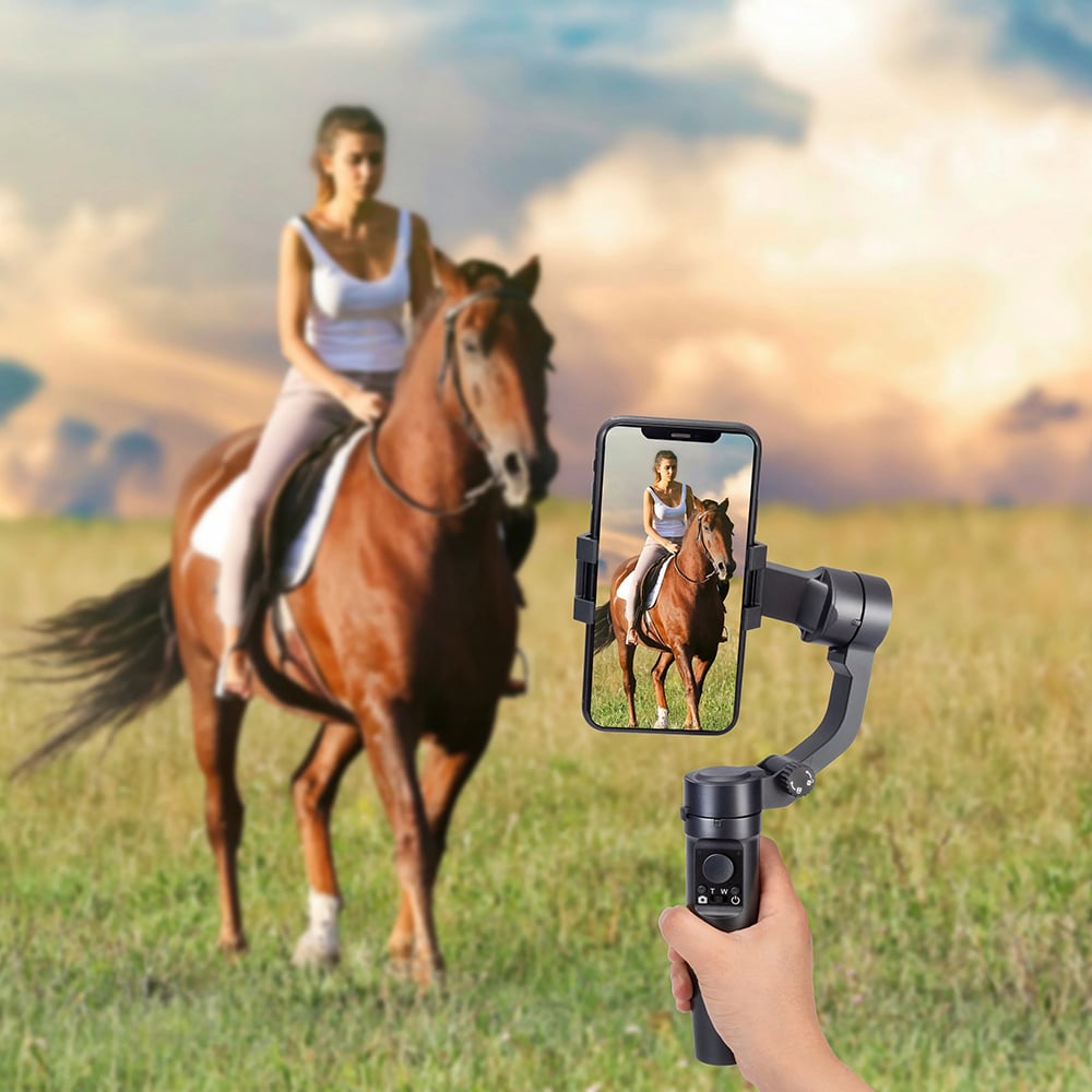  Techsuit - Telefon Gimball (F3) - 3 tengelyes stabilizátor, összecsukható, arckövetéssel és tárgykövetéssel, állvánnyal, távirányítóval, 2200mAh - Fekete-4