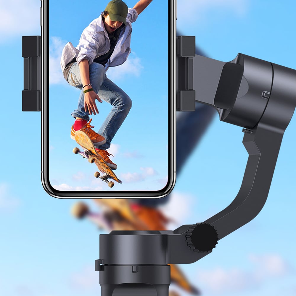  Techsuit - Telefon Gimball (F3) - 3 tengelyes stabilizátor, összecsukható, arckövetéssel és tárgykövetéssel, állvánnyal, távirányítóval, 2200mAh - Fekete-5