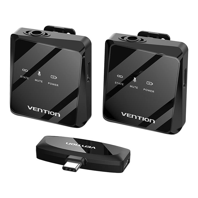 Vezeték nélküli Lavalier Mikrofon x2 Vention NCBB0 USB-C (fekete)-0
