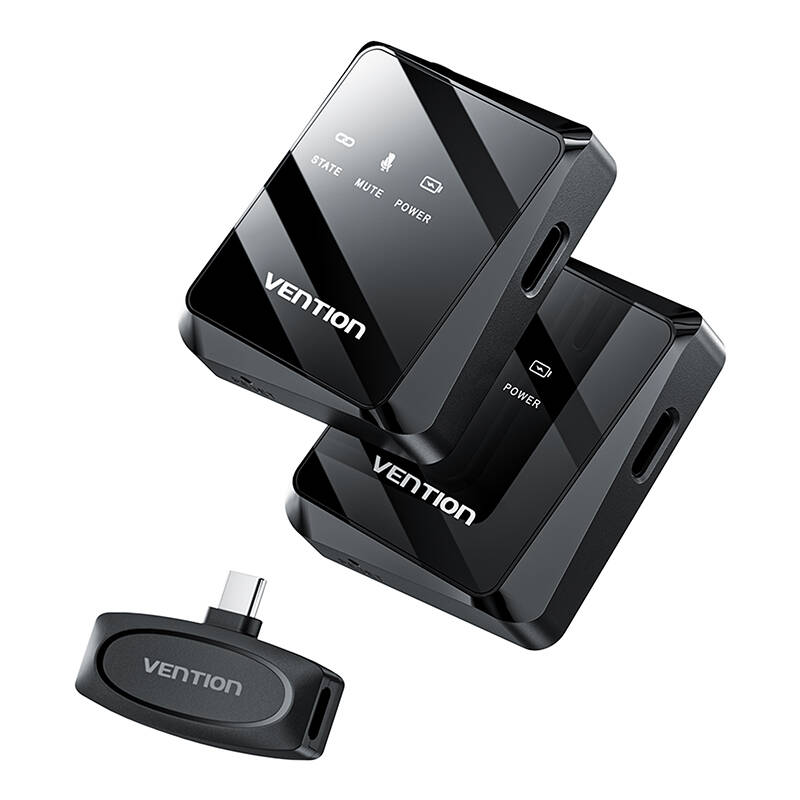 Vezeték nélküli Lavalier Mikrofon x2 Vention NCBB0 USB-C (fekete)-1
